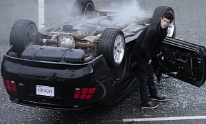 Glee Star Grant Gustin Films Car Crash with Mustang