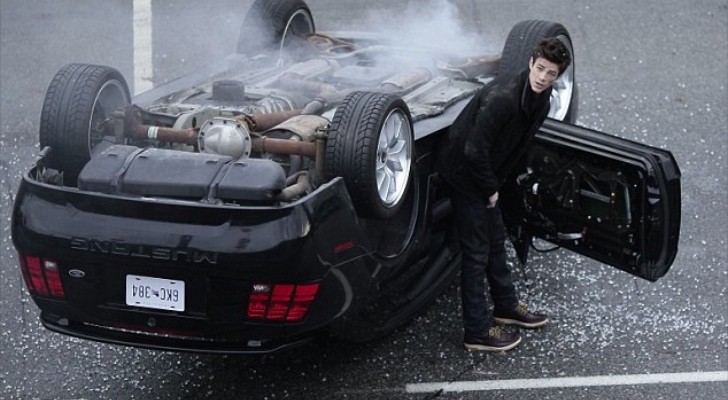 Grant Gustin and Ford Mustang