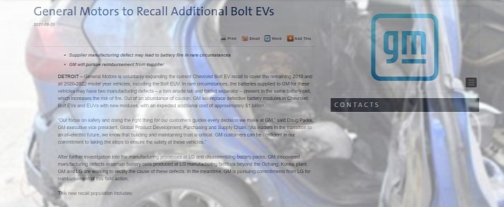 GM Expands Chevrolet Bolt EV Recall, Blames LGES for the Mess