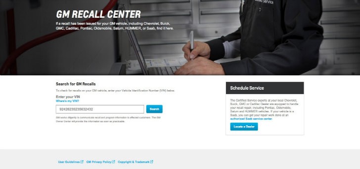 GM Recall Center website