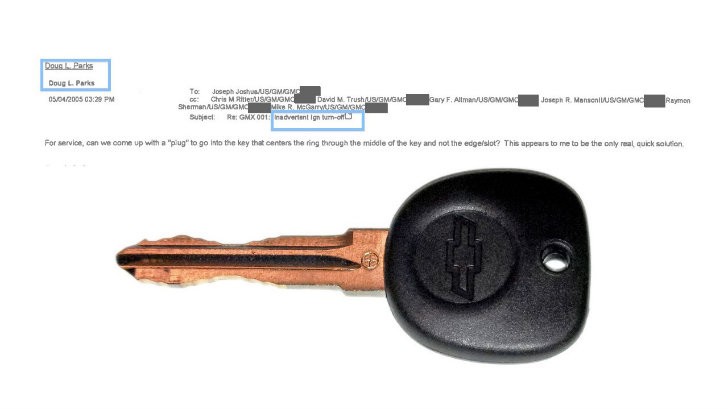 Revised GM ignition key and Mr. Doug Parks' 2005 e-mail
