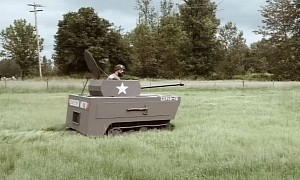Go to War on Overgrown Grass With the Tank Lawn Mower, Has Working Cannon