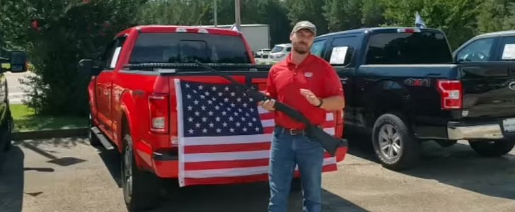 Viral ad from Chatom Ford, offering a shotgun, a Bible and a flag with every purchase
