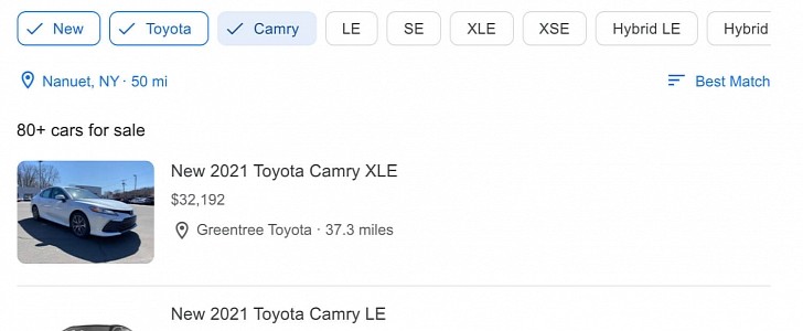 Car listings on Google Search