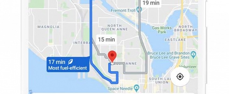 Google Maps showing eco-friendly and fastest routes