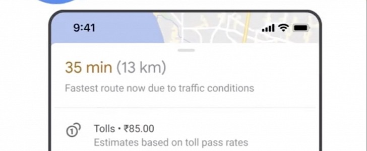 Google Maps toll estimates on mobile