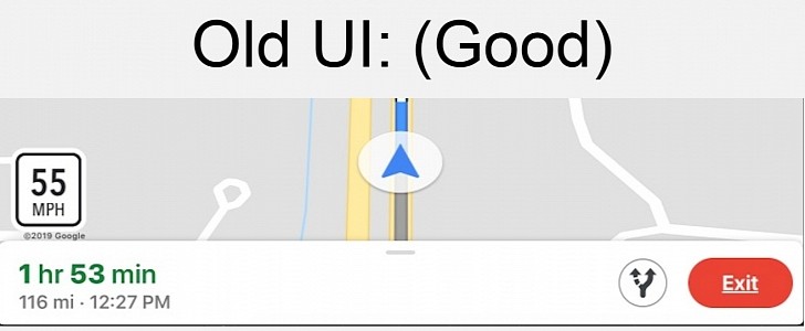 The old and the new Google Maps UI on iPhone