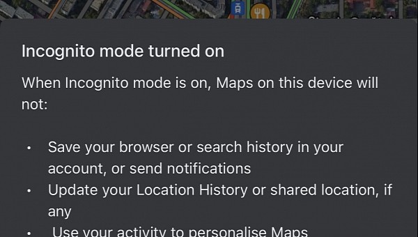 Google Maps Incognito mode