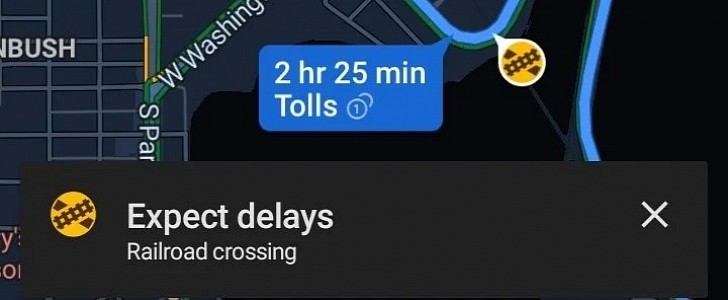 Google Maps rail crossing notification