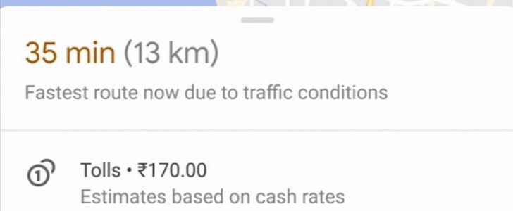 Toll prices in Google Maps