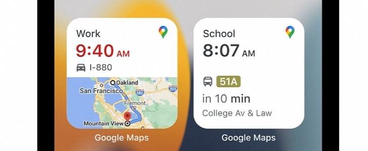 New Google Maps widgets on iPhone