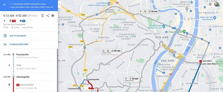 Lyon public transportation data on Google Maps