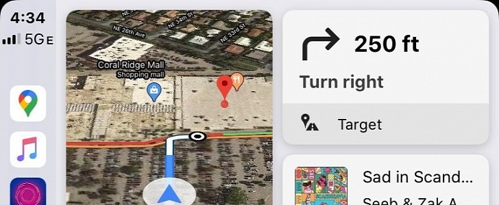Google Maps on the CarPlay dashboard