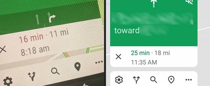 Old vs. new Google Maps UI on Android Auto