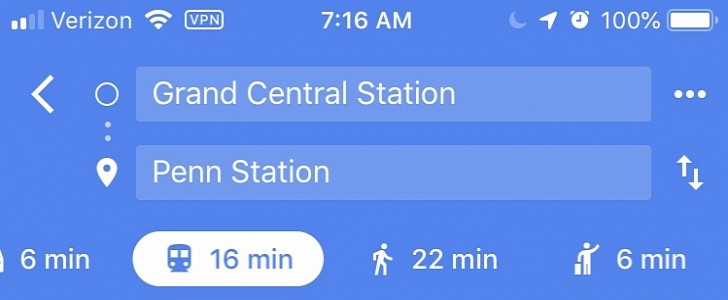 Google Maps schedule explorer in transit mode