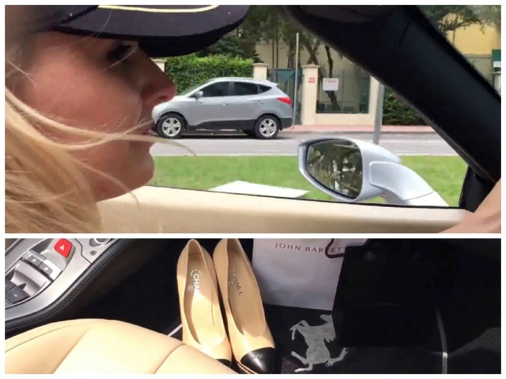 Blonde driving the Ferrari 458 Spider
