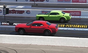 Red and Green Dodge Challenger SRT Demon 170 Meet at the Dragstrip, Who Will Prevail? 