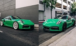 Green-Wrapped Porsche 911 Turbo S Has Perfect Two-Face Vibes Due to Nifty Trick