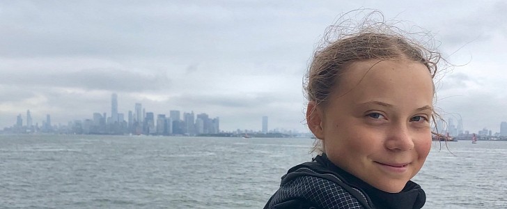 Greta Thunberg during her 2019 voyage on a zero-emissions yacht