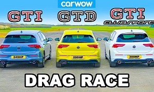 GTI Vs GTI Clubsport Vs GTD Drag Race Is the Ultimate Go-Fast VW Golf Showdown
