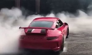 Guards Red 2018 Porsche 911 GT3 Drops Monster Donuts, Bounces Off the Limiter