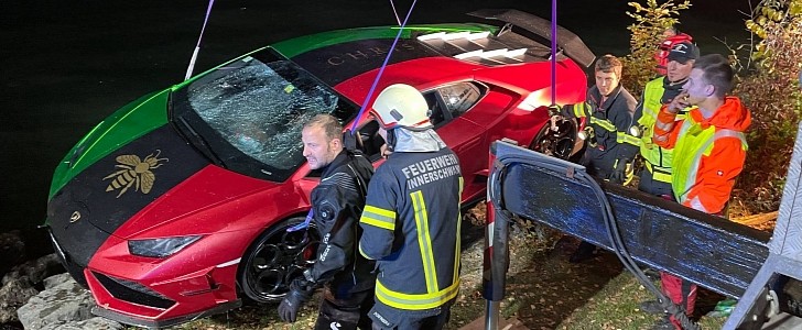 Gucci Lamborghini Huracan ended up in Austrian lake after driver mistook the gas pedal for the brake