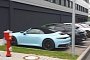 Gulf Blue 2020 Porsche 911 Cabriolet Spotted Next to Taycan Sport Turismo