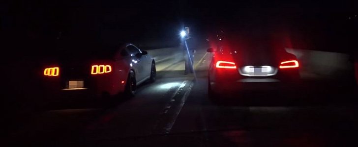 Gutted Tesla Model S P100D Drag Races Twin-Turbo Coyote Mustang
