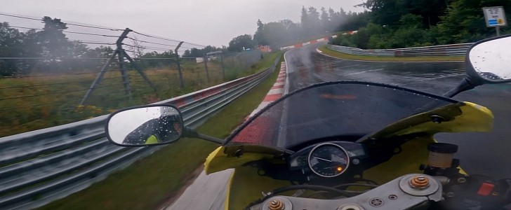 Possibly the fastest wet motorcycle lap of the Nuerburgring Nordschleife track, on a Yamaha R1