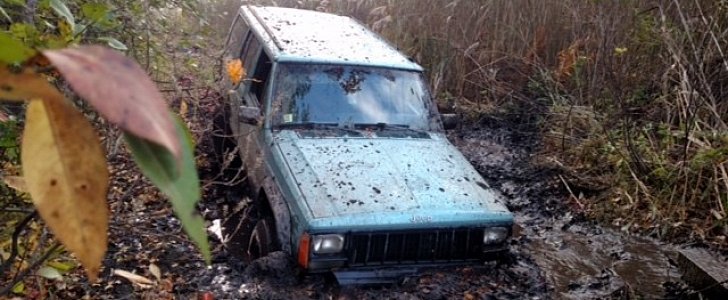 Joel Ramer's Jeep got stuck in a mud pit