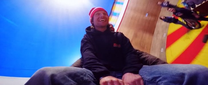 Guy Martin rides the wall of death with Ken Fox steering the bike