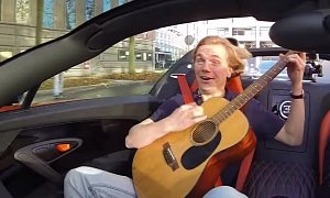 Guy Plays AC/DC on Acoustic Guitar in a Bugatti Veyron Grand Sport Vitesse