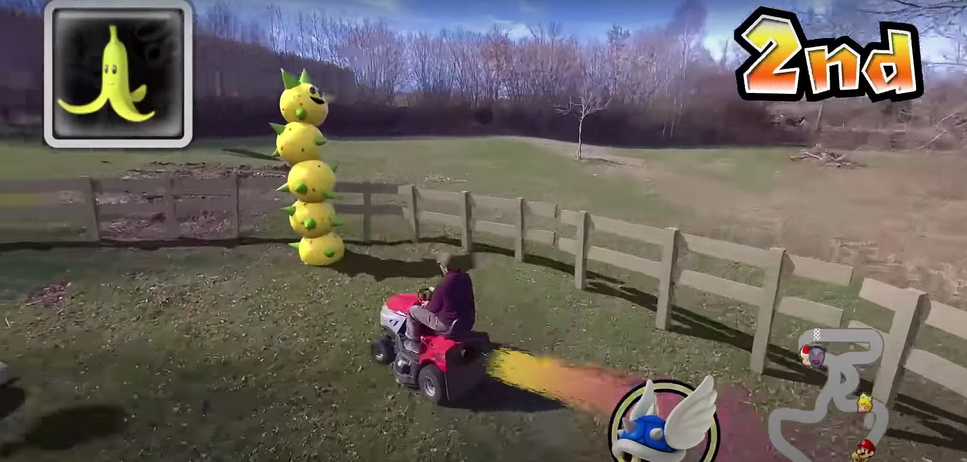 Guy Plays Real-Life Mario Kart With a Lawn Mower and a Skydio