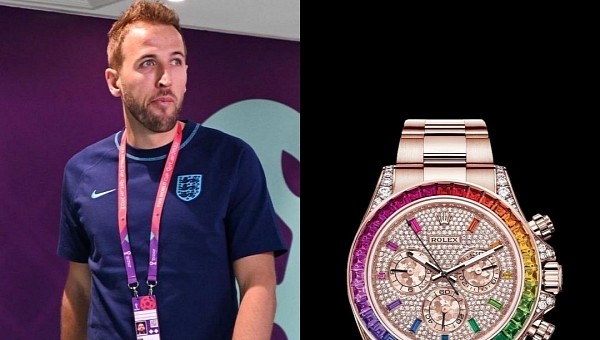 Harry Kane arrives in Qatar for the World Cup 2022 wearing a Rainbow Daytona Rolex