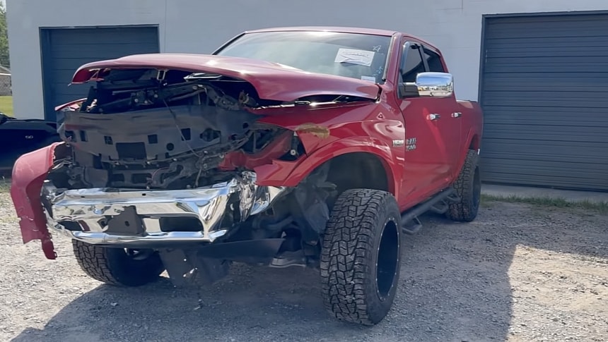 2015 Dodge Ram with severe front end damage is getting rebuilt