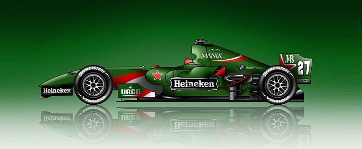 Formula 1 car with Heineken livery rendering