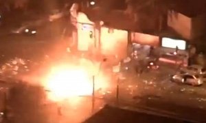 Helicopter Explodes on the Streets of Santiago, after Being Hit by Fire Truck