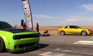 Dodge Challenger Hellcat Drag Races Supercharged 300C, Don't Trust the Result
