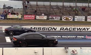 Hellcat vs. Jaguar F-Type R Coupe Drag Race Ends With a Bang