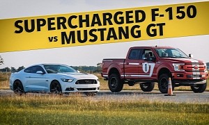Hennessey Ford F-150 With 750 HP Supercharged V8 Drag Races Stock Mustang GT