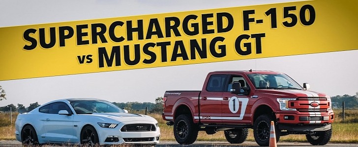 Hennessey Ford F-150 With 750 HP Supercharged V8 Drag Races Stock Mustang GT