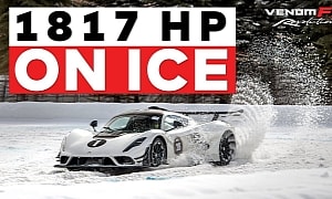 Hennessey Venom F5 Drifts in the Snow and Tows a Special Skier Around the Track, but Why?