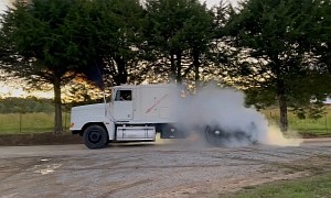Here's an Old Freightliner Semi Doing a Massive Burnout, Because Why Not