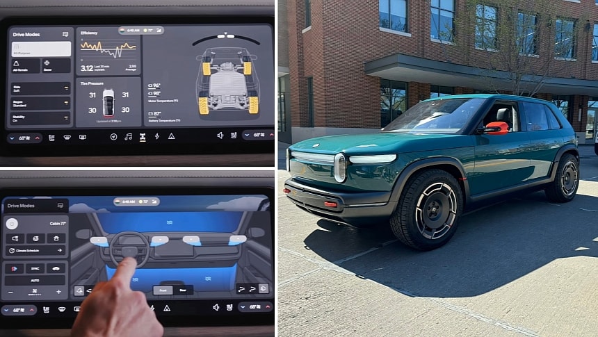 The colorful infotainment interface of the Rivian R2/R3 EVs