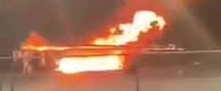 B-1B Lancer burns at the Dyess Texas Airbase