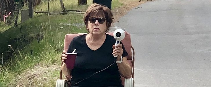 Patti Baumgartner from Montana is keeping speeding drivers in check with her blow dryer