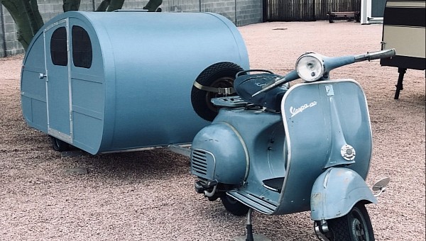 A DIY teardrop trailer and the towing Vespa scooter prove that downsizing can be cute, very awesome