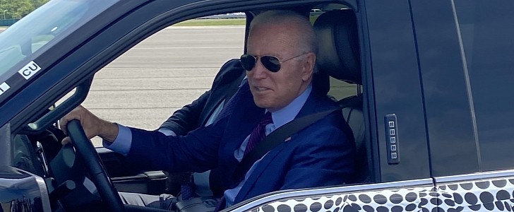 U.S. President Joe Biden takes the new Ford F-150 Lightning electric truck out for a test drive