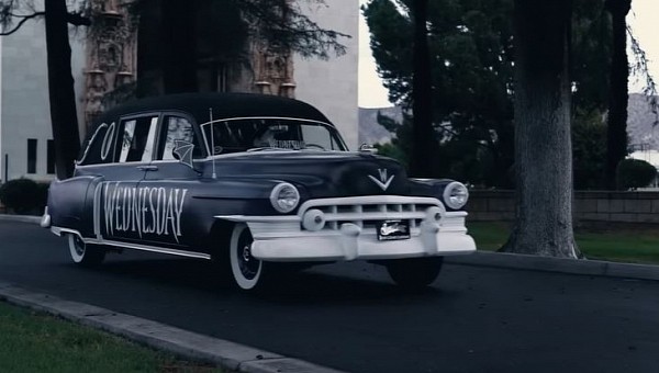 Wednesday Addams' hearse is a 1950s Cadillac hearse with the magic touch from West Coast Customs 