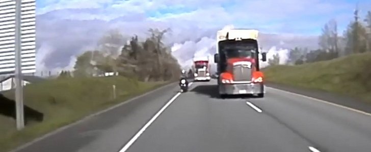Rider avoids truck collision